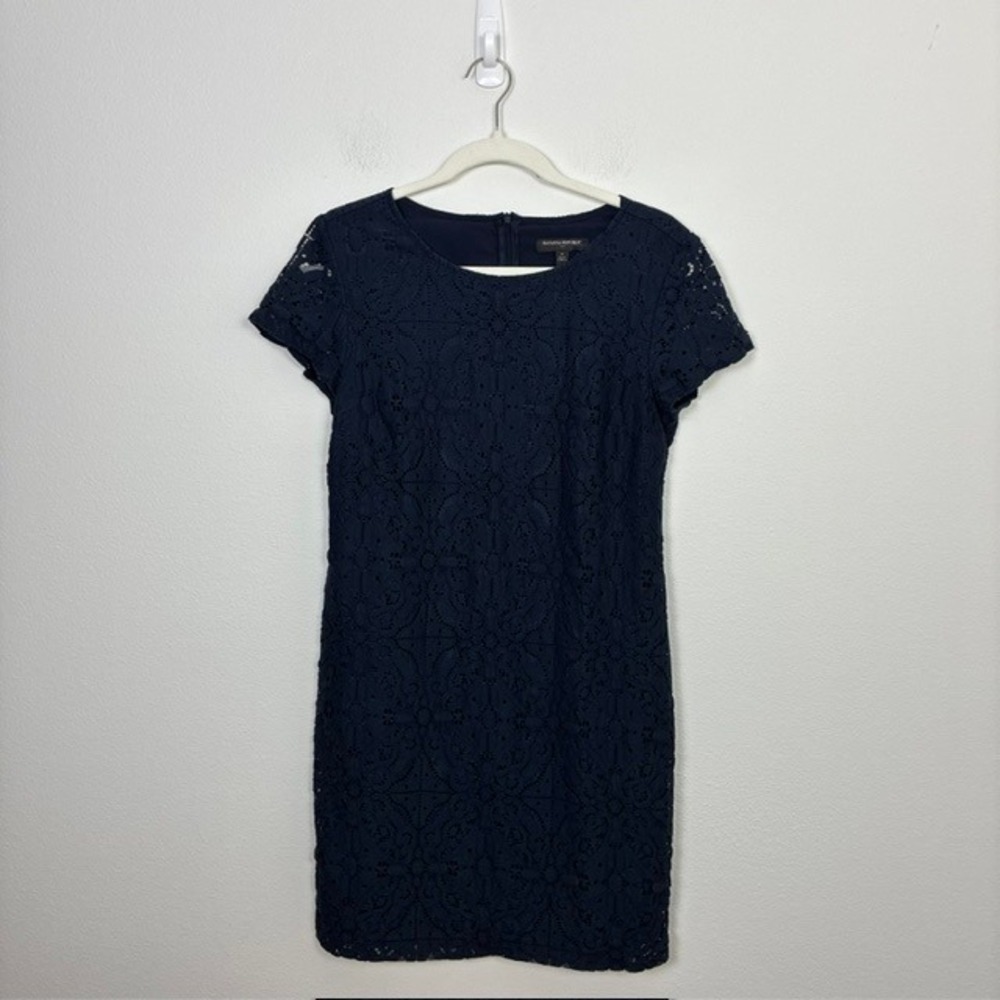 Banana Republic Floral Lace Sheath Dress Short Sleeve Women's 4 Neutral Fall